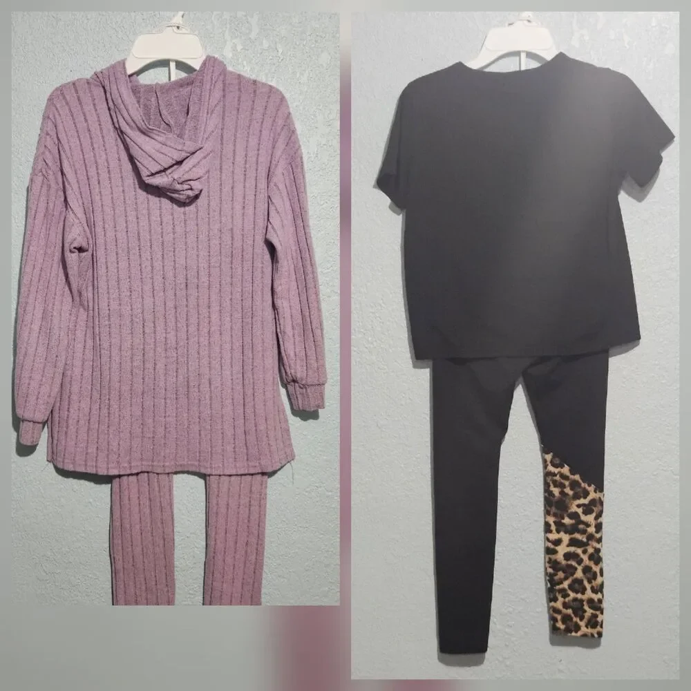 Shein Girl's 2 Piece Outfits Size 8/9, Like New, Soft Purple & Black Sunflower
